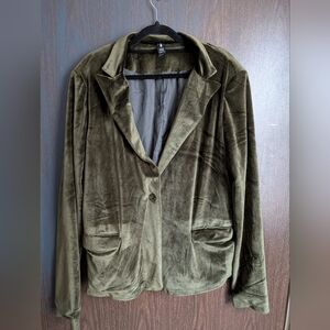 Agnes Ad Dora Olive Green Velvet Blazer